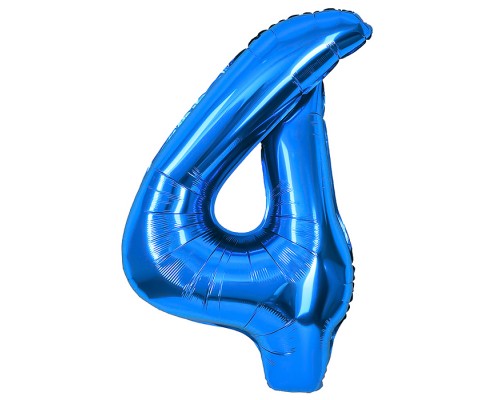 Шар (40''/102 см) Цифра, 4, Синий, Металлик, 1 шт. в уп.