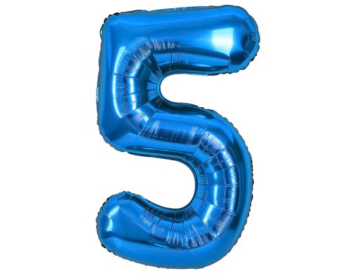 Шар (40''/102 см) Цифра, 5, Синий, Металлик, 1 шт. в уп.