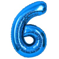 Шар (40''/102 см) Цифра, 6, Синий, Металлик, 1 шт. в уп.