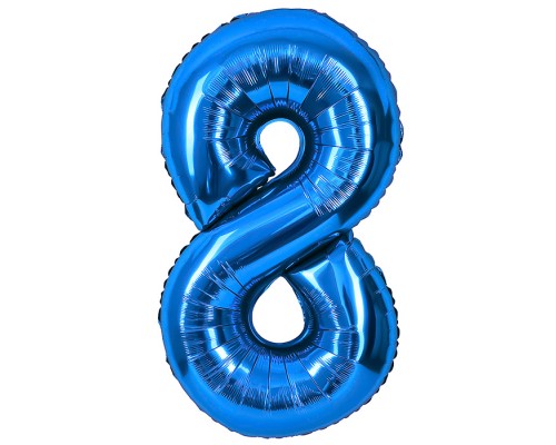 Шар (40''/102 см) Цифра, 8, Синий, Металлик, 1 шт. в уп.
