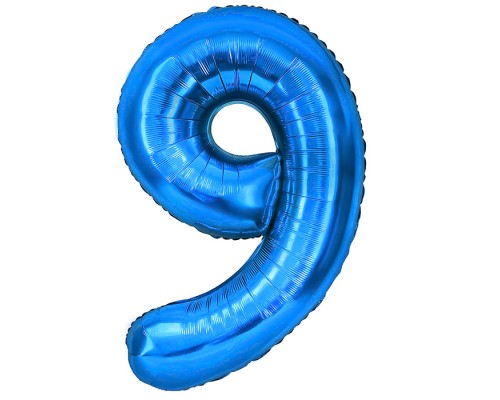 Шар (40''/102 см) Цифра, 9, Синий, Металлик, 1 шт. в уп.