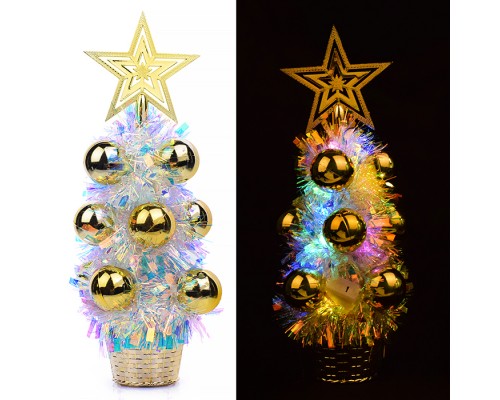 Ель сувенирная, со светом, золотые шары, (30см)