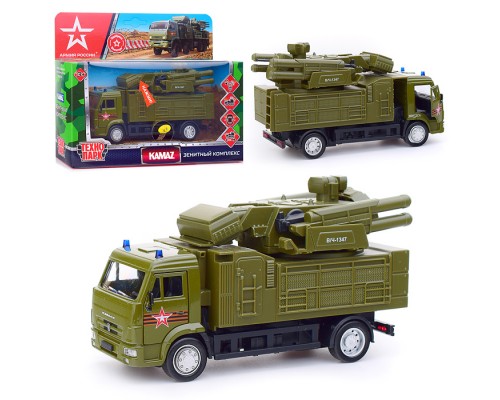 Машина металл Kamaz Армия России 15 см, (двер, подв. дет,свет-звук) инер, в коробке