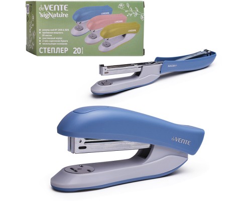 Степлер "SigNature" 24/6&26/6 (мощность 20 листов, глубина скрепления 60 мм) пластиковый, в картонной коробке, цвет сумеречный синий