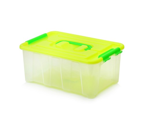 Контейнер для хранения, пластиковый, 4 литра, габариты 285x190x120 мм, выдерживает вес до 10 кг, прозрачный пищевой пластик, 4 цвета крышек ассорти (желтая с зелеными замками и ручкой, зеленая с голубыми замками и ручкой, голубая с зелеными замками и ручк