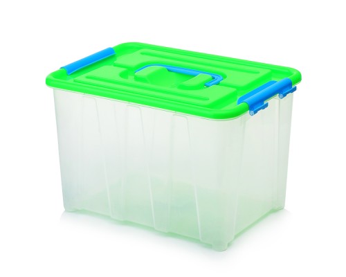 Контейнер для хранения, пластиковый, 6 литров, габариты 285x190x180 мм, выдерживает вес до 10 кг, прозрачный пищевой пластик, 4 цвета крышек ассорти (желтая с зелеными замками и ручкой, зеленая с голубыми замками и ручкой, голубая с зелеными замками и руч