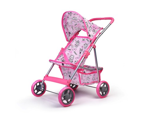 Коляская кукольная прогулочная, металлическая, с корзиной и козырьком