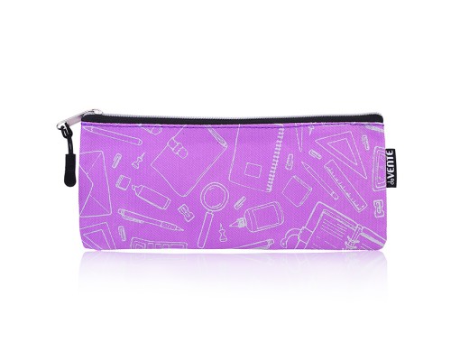Пенал "School" 21,5x9x1 см, плоский, на молнии, текстильный, в пластиковом пакете, фиолетовый