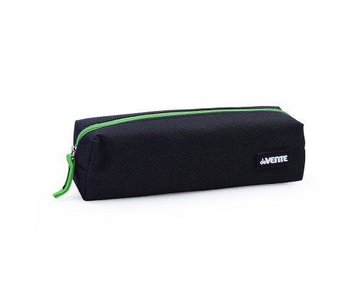 Пенал "Black" 21x6x4 см, прямоугольный для 30 предметов, текстильный, на молнии, с каучуковой аппликацией, черный с салатовым