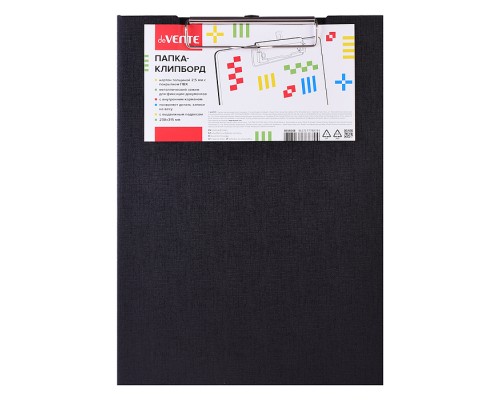 Папка-клипборд A4 (230x315 мм) усиленная с внутренним карманом, картон толщина 2,5 мм, покрытие ПВХ 150 мкм, ширина прижима 12 см, в пластиковом пакете, черная