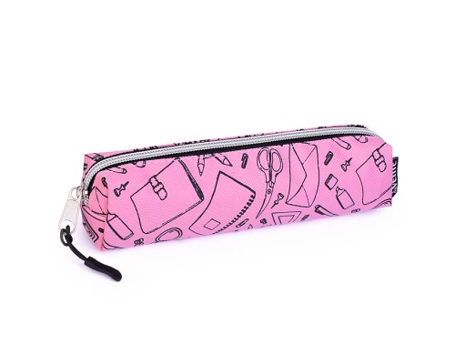 Пенал "School" 21x4x4 см, прямоугольный, на молнии, текстильный, в пластиковом пакете, розовый