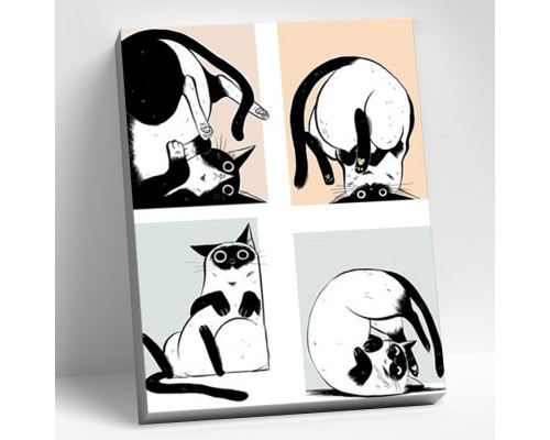 Картина по номерам 40х50 "Мемчики. Неуклюжая кошка" (6 цветов)