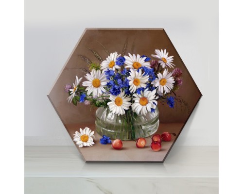 Картина по номерам 37х32 "Бузин. Ромашки и васильки" Гексагон (28 цветов)