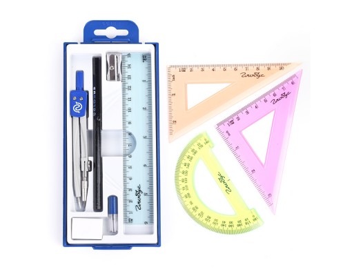 Набор чертежный "Школа" (09 предметов) цвет синий, в пластиковом футляре с блистерным подвесом