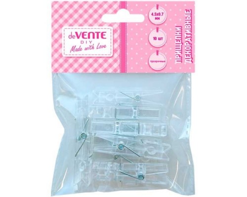 Прищепки декоративные "DIY Transparent" пластиковые, размер 25x3 мм, 20 шт, прозрачные, в пластиковом пакете с блистерным подвесом