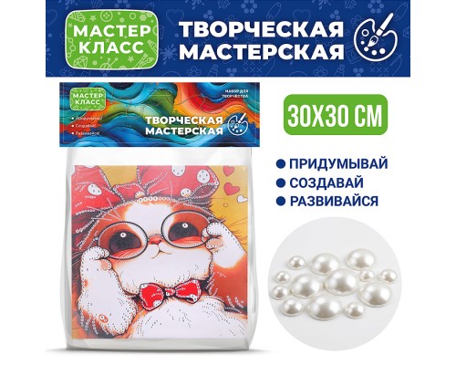 Мозаика алмазная "Котик в очках" 30*30 см.