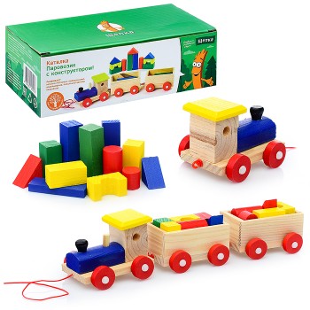 Каталка "Паровозик" с конструктором