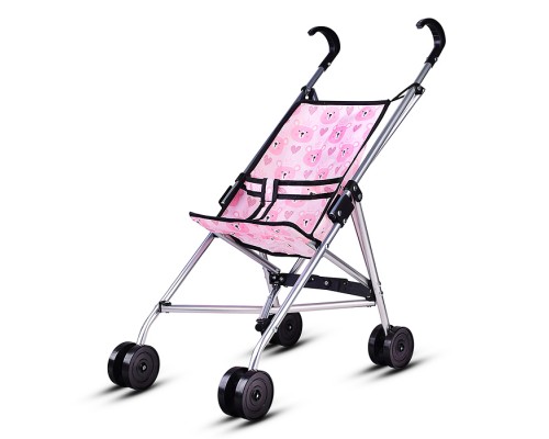 Коляская кукольная трость, металлическая , принт мишки