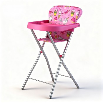 Стульчик для кормления кукольный металлический, принт розовый мир