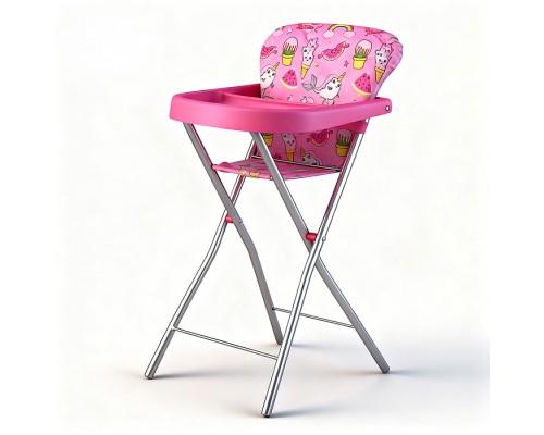 Стульчик для кормления кукольный металлический, принт розовый мир