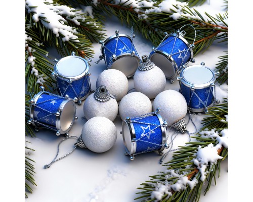 Набор новогодних украшений "Барабаны и шарики" (2шт х 3см)