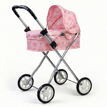 Коляская кукольная прогулочная, металлическая, складная, принт мишки