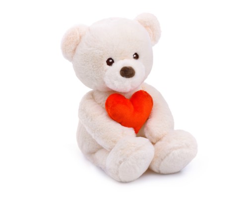 Медведь Люк, молочный с сердцем, 35см