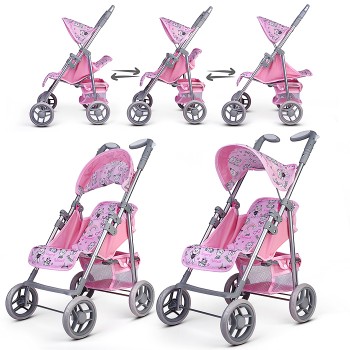 Коляская кукольная трость, металлическая, с корзиной