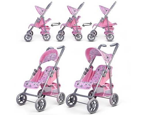 Коляская кукольная трость, металлическая, с корзиной