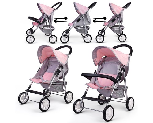 Коляская кукольная металлическая, с корзиной, столиком и козырьком