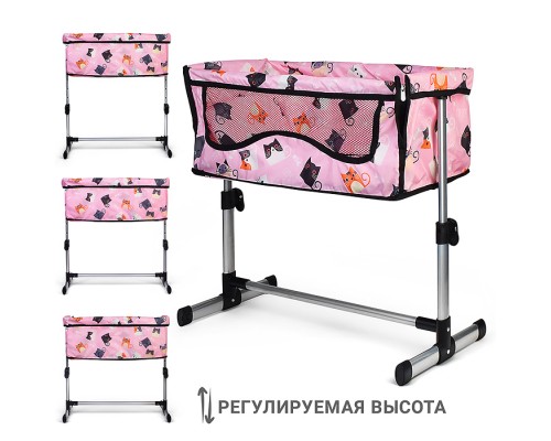 Кроватка кукольная металлическая, принт коты
