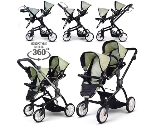 Коляская кукольная металлическая, для двойни, регулируемая посадка