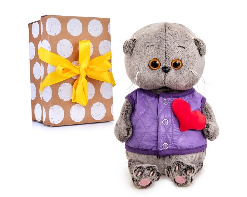 Кот Басик BABY в дутом жилете с сердечком