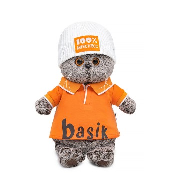 Кот Басик в поло и шапке "100% антистресс"