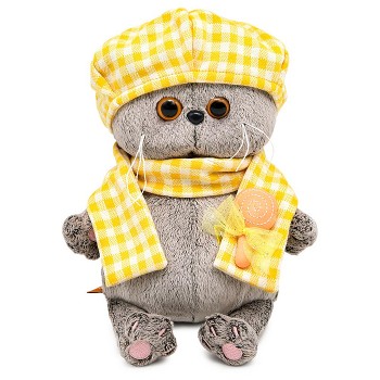 Кот Басик BABY в берете и шарфе в клетку