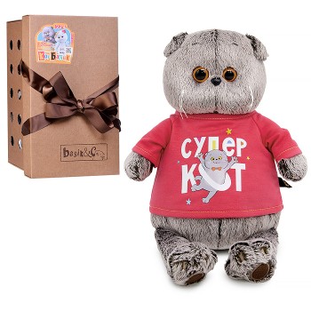 Кот Басик в лонгсливе с принтом "Супер кот"