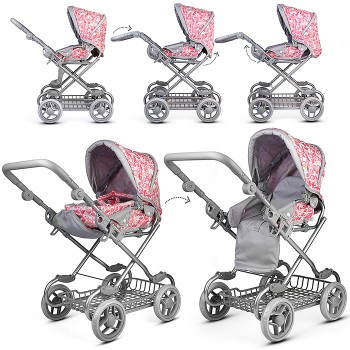 Коляская кукольная металлическая, с корзиной, принт сладости