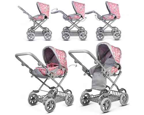 Коляская кукольная металлическая, с корзиной, принт сладости