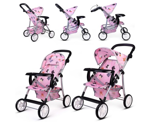 Коляская кукольная трость, металлическая, с корзиной, столиком и козырьком