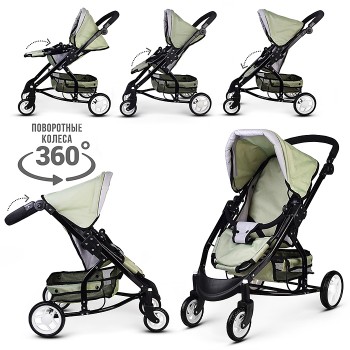 Коляская кукольная металлическая, с корзиной, цвет серо-зеленый