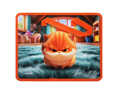 Папка для тетрадей, ИЗО и технологии "Angry Cat" A4 (33,5x26x10 см) с текстильным расширением 10 см, на молнии сверху, пластик 400 мкм, текстильные ручки, в пластиковом пакете
