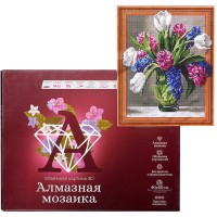 Картина 3D мозаика с нанесенной рамкой 40х50 "Гиацинты с тюльпанами" (29 цветов)