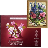 Алмазная мозаика 3D с нанесенной рамкой 40х50 "Пионы с колокольчиками" (24 цвета)