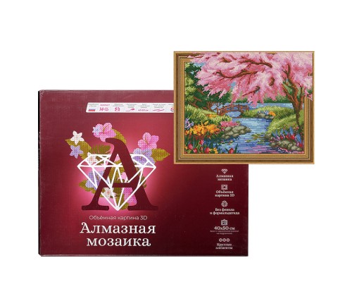 Алмазная мозаика 3D с нанесенной рамкой 40х50 "Весна в разгаре" (35 цветов)