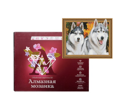 Алмазная мозаика 3D с нанесенной рамкой 40х50 "Хаски" (31 цвет)