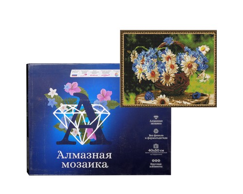 Алмазная мозаика с нанесенной рамкой 40х50 "Ромашковое лето" (30 цветов)