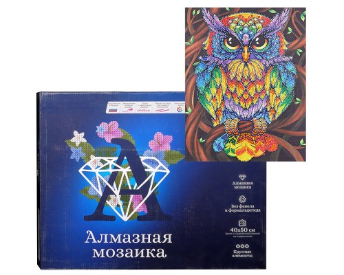 Алмазная мозаика с нанесенной рамкой 40х50 "Сказочный филин" (34 цвета)