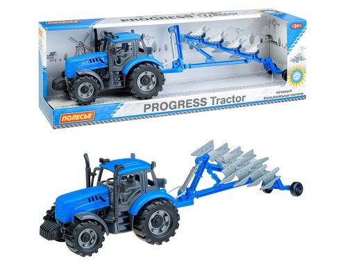 Трактор "Прогресс" с плугом инерционный (синий) (в коробке)