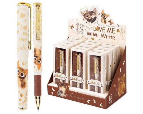 Ручка MimiIwrte "Love me. Милый котик" шариковая, 0,5 мм, синяя, в подарочной упаковке