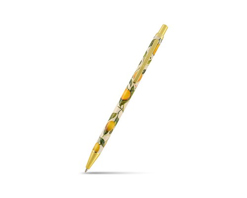 Ручка металлическая "Flora. Paradise. Lemons" шариковая, 0,7 мм, синяя, в подарочной упаковке